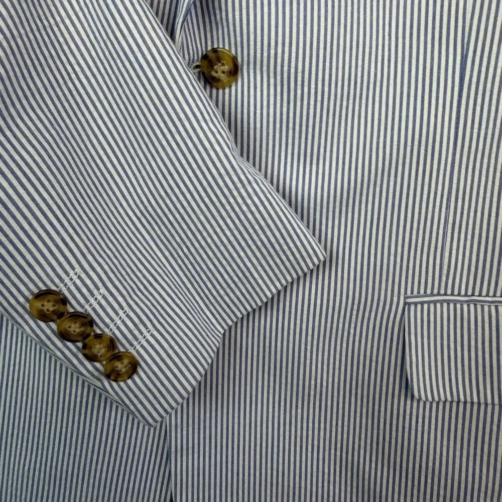 Zagato Seersucker Sport Coat Blazer Blue White Stripe Preppy Ivy 40R Mens